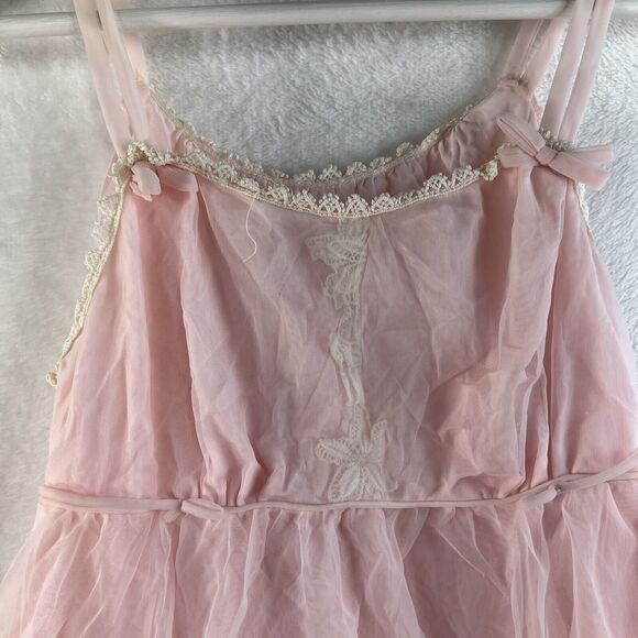 Miss Elaine Small Vtg Pastel Pink Chiffon Short Babydoll Pegnoir Sheer Negligee - Picture 3 of 11